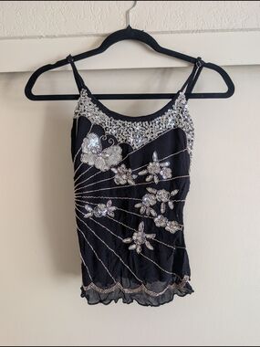 Princess Polly Black Sequin Floral Camisole